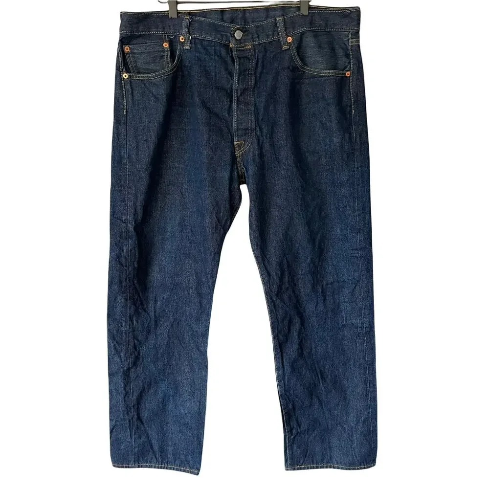 Levis 501 Dark Wash Button Fly Mens Rigid Denim Jeans Straight Leg W40 L32